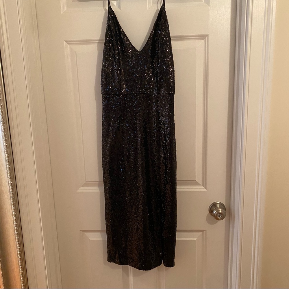 Sexy black sequin dress with deep V cut on back